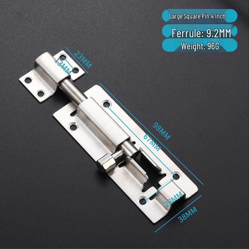 Thickened Stainless Steel Anti-Theft Door & Window Latch: Square Bolt for Cabinets & Doors, Surface-Mounted, Chinese Style