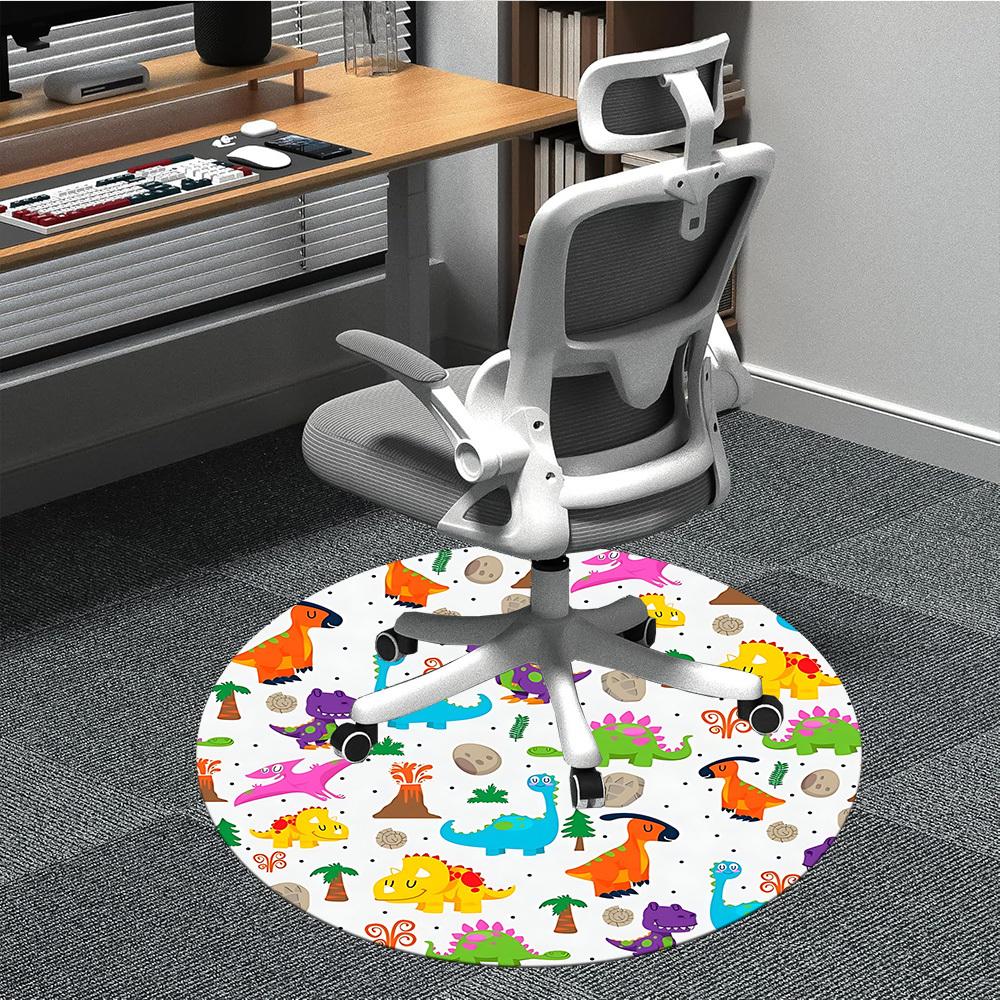 1pc Dinosaur Pattern Chair Carpet for Office, Round Polyester Mat, Indoor Decor for Office, Easycare Fabric, Washable Non-slip Area Carpet