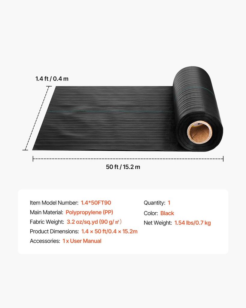 Weed Barrier Fabric Heavy Duty, 0.4 x 15.2m 90.7g Landscape Fabric, Woven Weed Blocker Fabrics, Garden Fabrics Weeds Barrier, Weeds Control Ground