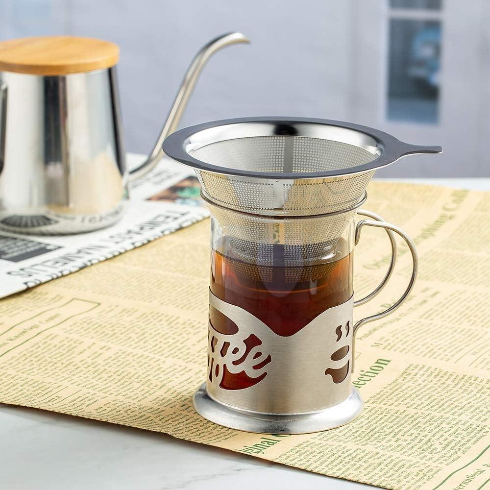 Upgraded Pour Over Coffee Filter, Coffee Dripper, Paperless Mess Stainless Steel Coffee Filter, Maker One to Four Cup Coffee