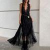 Fashionable V-Neck Lace Camisole Dress With A Stylish Design, Waist-Cinching A-Line Skirt, New Summer Long Dress For Women