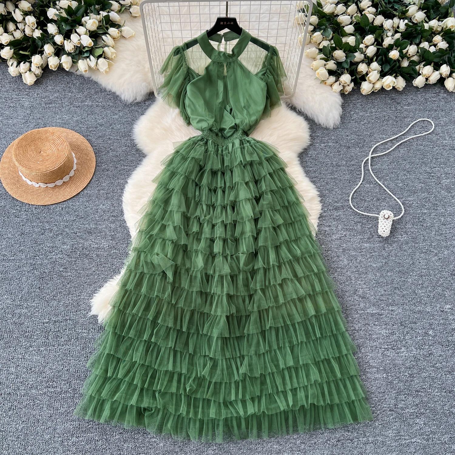 Винтажное базовое платье с круглым вырезом и коротким рукавом — фото 26