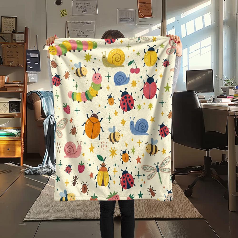 1Pc Cute Cartoon Print Flannel Blanket, High quality Comfortable for All Seasons, Home Decor, Warmth and Comfort, Perfect for Christmas Gifts W49