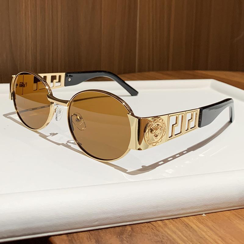 Fan Jia J metal oval full frame sunglasses Internet celebrity street shot sunglasses retro photo sunglasses