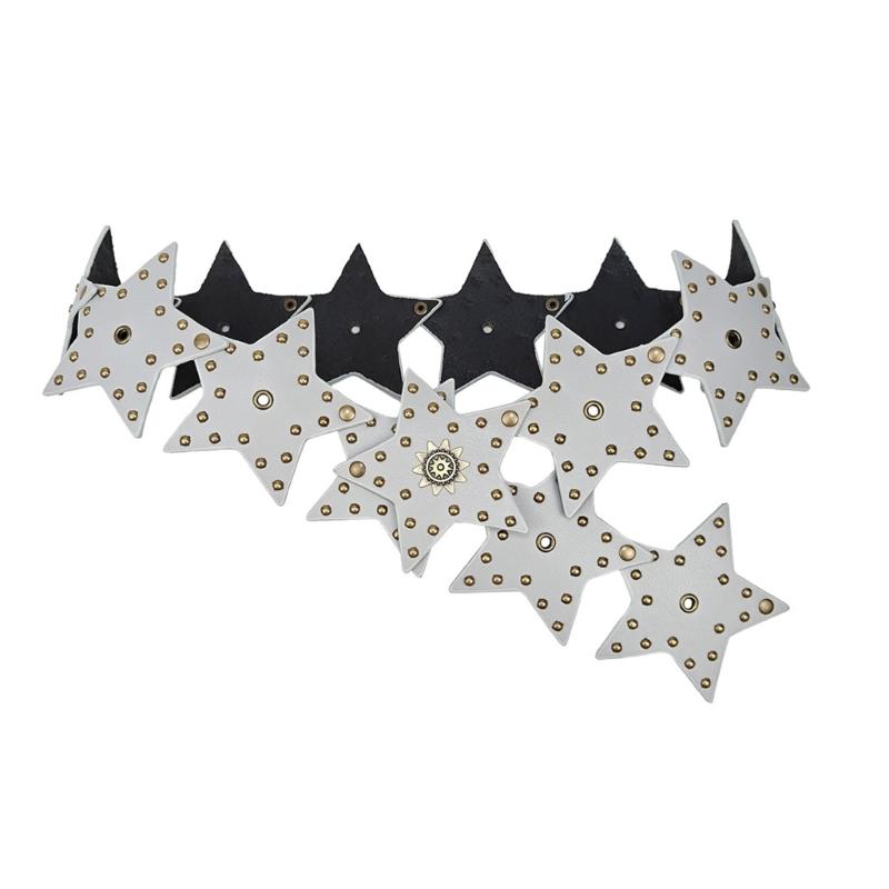 

Fashionable Star Rivets Embellished PU Leather Waist Belt Adjustable for Multiple Sizes Casual Or Formal Outfits серебряный