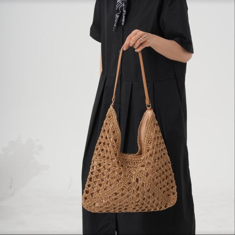 

Полая плетеная сумка из соломы с цветочным узором, новая треугольная сумка ручной работы, женская сумка-тоут большой вместимости, отпускная сумка на плечо/подмышку magnetic buckle хаки