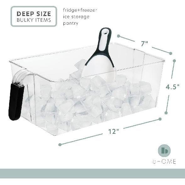 Ice Cube Tray + Ice Scoop For Freezer | Ice Bin & Flexible Scoop | BPA Free, Food Safe Ice Bucket | Clear Plastic Storage Bin, Laundry Detergent