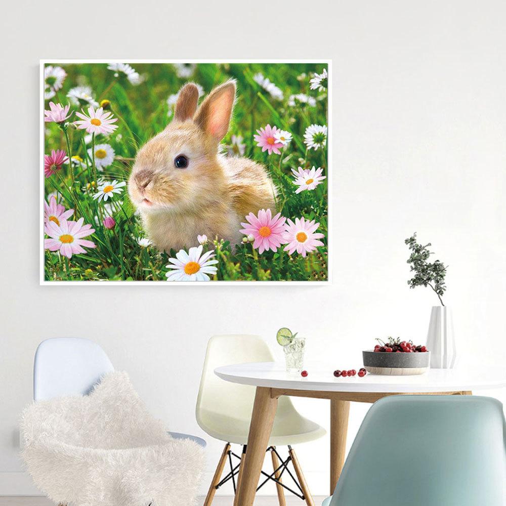 5D Diy Diamond Painting Mosaic Rabbit Daisy Full Square/Round Embroidery Animal Grass Home Decor