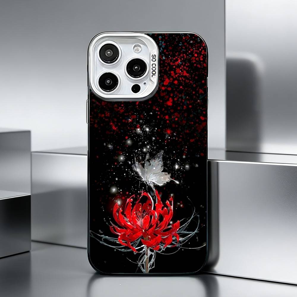 R-Red S-Spider Lily F-Flowers    Phone Case For iPhone 17,16,15,14,13,12,11 Plus,Pro Max,XS,Colored Silver Phone Case