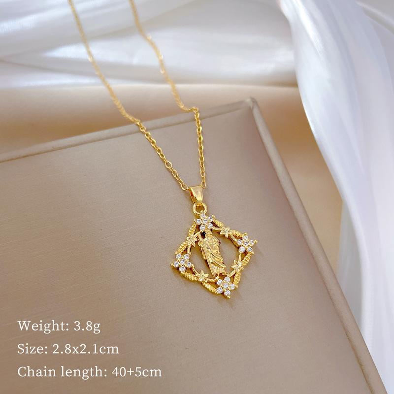 Foreign Trade Portrait Copper Micro-Inlaid Necklace Combination Female Real Gold Electroplated Exquisite Collarbone Chain