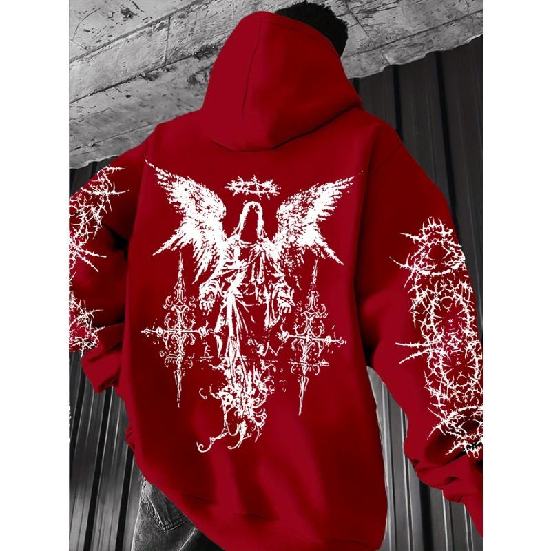Felpa con cappuccio da uomo Elemento Angelo Stampa Spina Graffiti Stile Streetwear Hip-Hop Punk