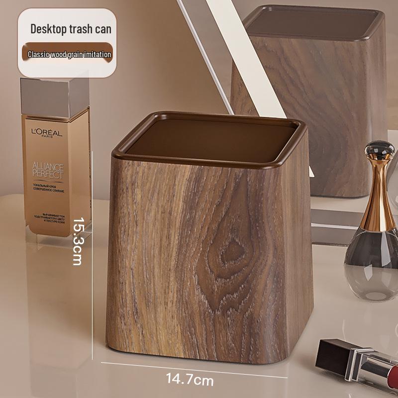 Compact Retro Wood Grain Double-Sleeve Trash Can for Home & Kitchen