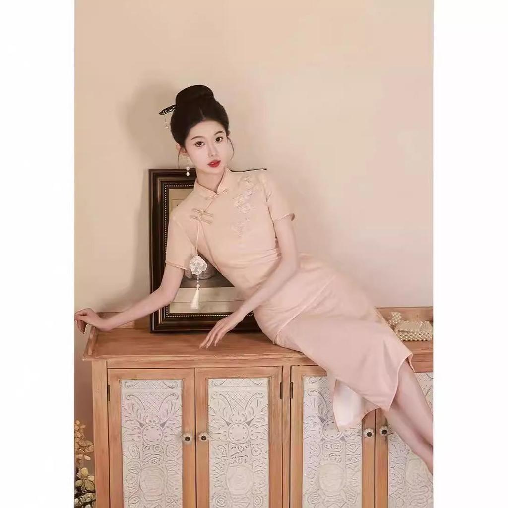 2025 Pink Petite Summer Cheongsam: Modern Chinese Engagement Dress for Young Girls