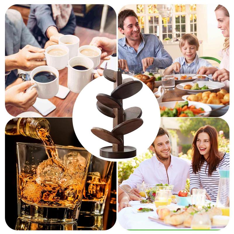 Creative Wooden Tree Coasters Tree 8Pcs Table Mat Set Removable Insulation Pad Set for Kitchen Tableware Hot Dishes