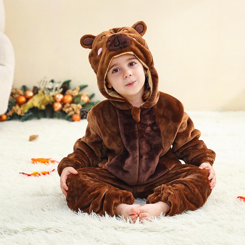 Children's Animal Onesie Pajamas Flannel Sleepwear Winter Warm Homewear Jumpsuit One-Piece Hooded Fleece Rompers Long Sleeve Outfits for Girls Boys