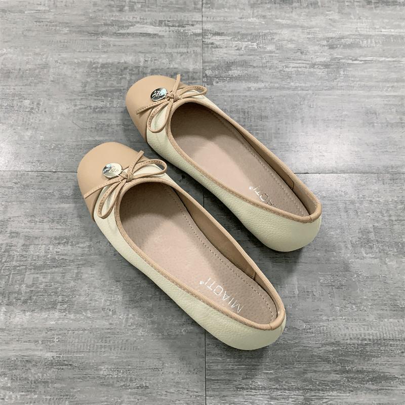 Fashion Flat Shoes for Women Spring and Autumn 2025 New Square Toe Bow Shallow Mouth Ballet Flat Shoes Plus Size Women's Shoes 41-43