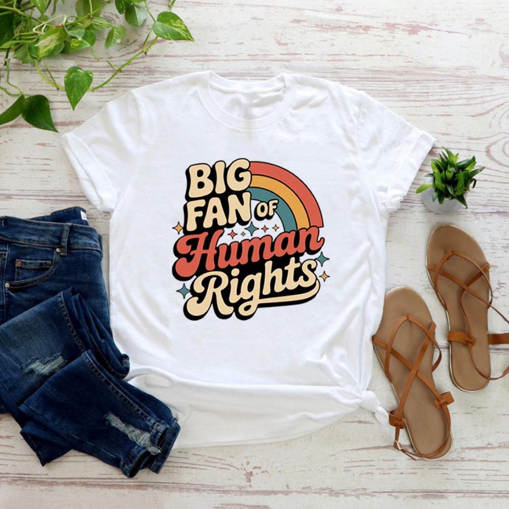 Big Fan of Human Rights T Shirt Retro Rainbow Tshirt Unisex Short Sleeve T Shirts Radicalized By Basic Decency Tee Streetwear