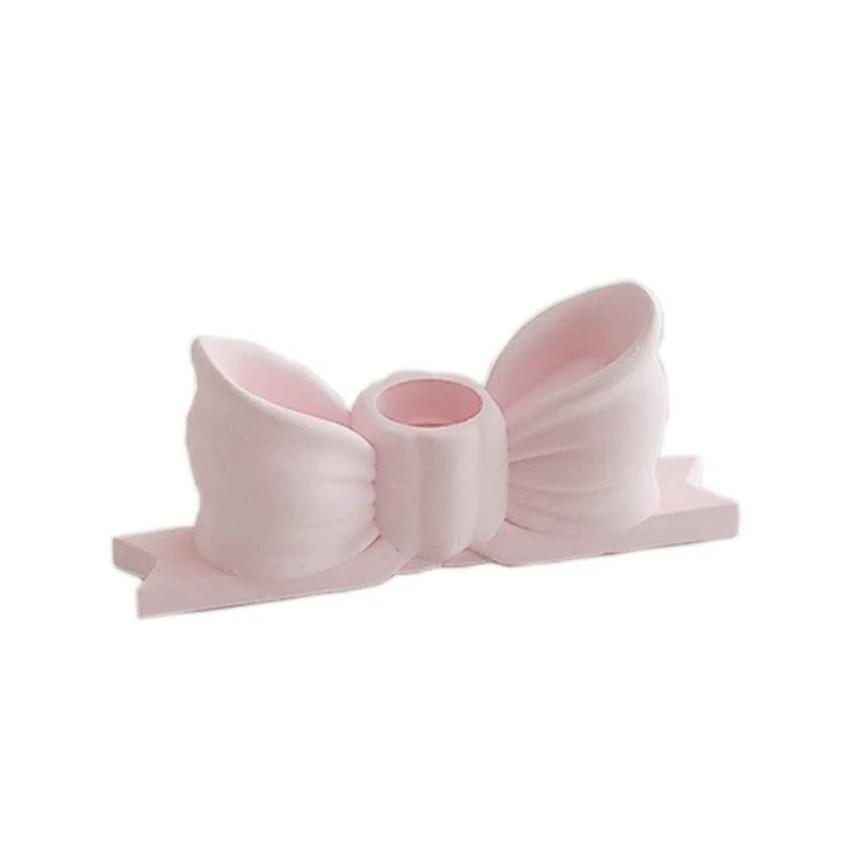 Ins Style Long Candle Candlestick Bow Shaped Mini Candle Stands Creative Bow Candle Holder