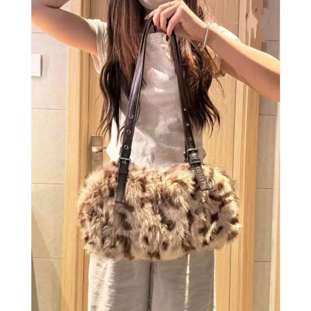 Leopard Print Plush Bag Women's Autumn/winter New Fashion Fuzzy Shoulder Bag