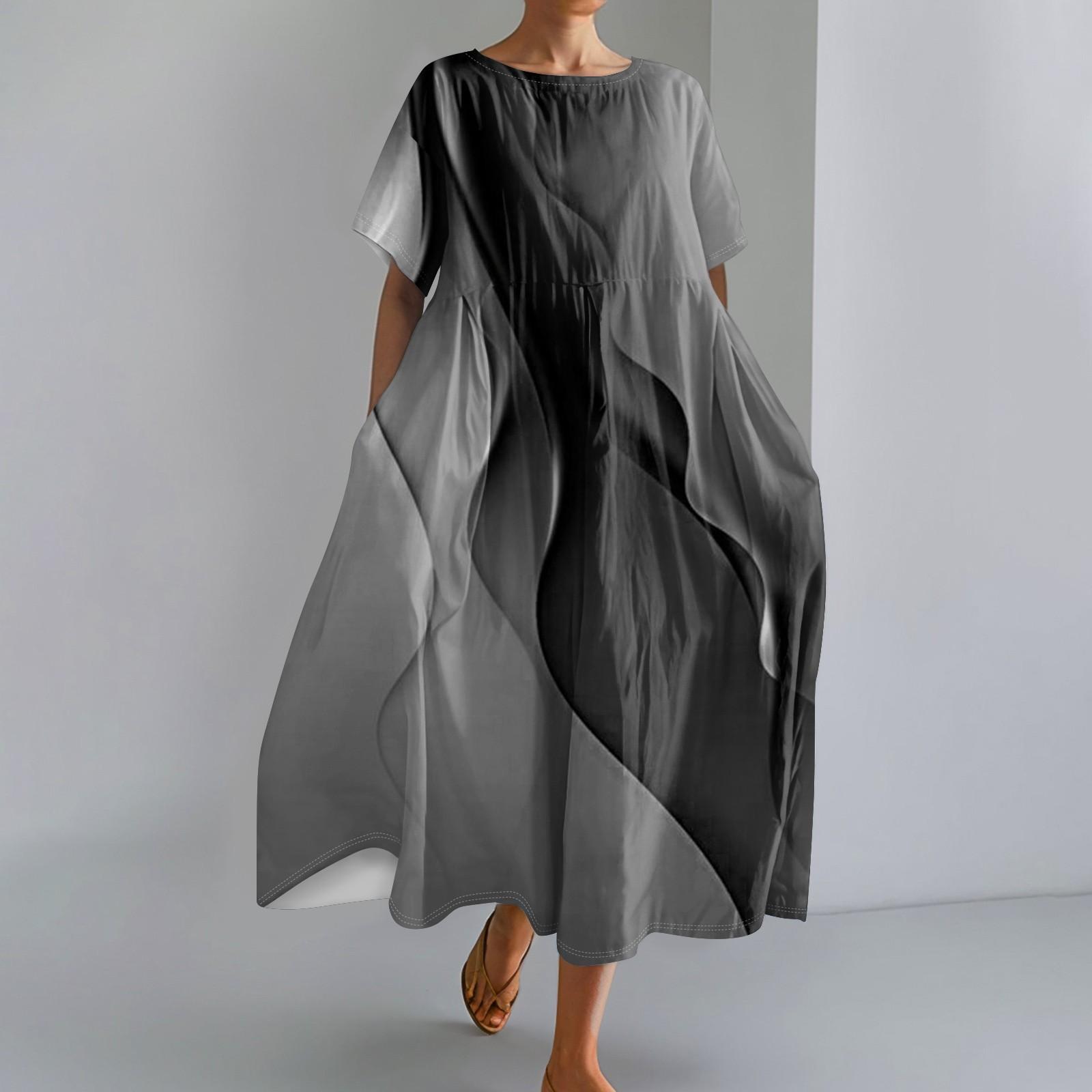 

Женское модное свободное платье с большим карманом и круглым вырезом с градиентным принтом и короткими рукавами XXXL