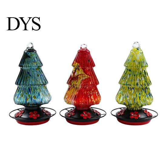 Outdoor Garden Decor for Bird Watchers Stained Glass Hummingbird Feeder, Christmas Tree Shaped Colorful Feeder Yard Hanging Waterer Patio Decoration