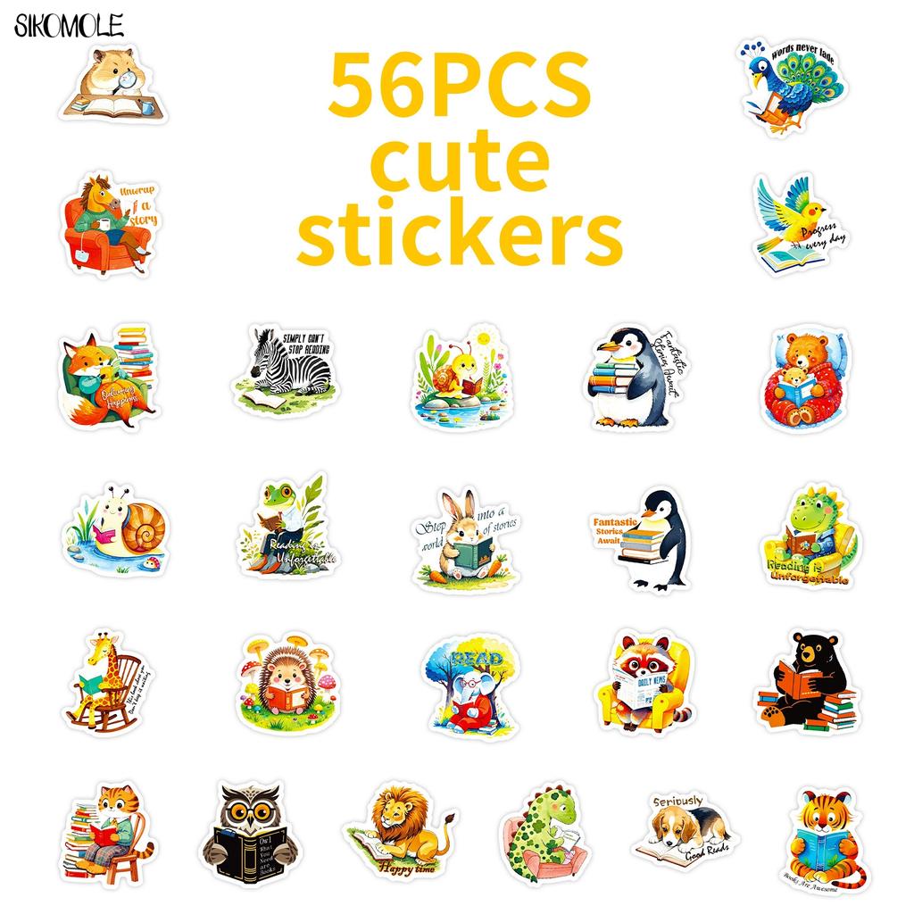 103056Pcs Cartoon Animals Reading Stickers Aesthetic Diy Scrapbook Laptop Stationary Suitcase Car Decals Graffiti Sticker Toy