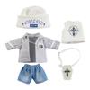 Obitsu 11 OB11 Size Outfit for Obitsu Doll 11cm Body Boy Clothes Set: Long Sleeve Shirt, Sleeveless Pants, and Knit Hat (5-Piece Set)