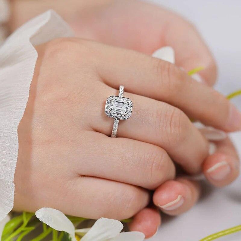 1.35CT Emerald Cut All Moissanite Ring for Women D Color Vvs1 Gem Sparkling Wedding Band 100% S925 Silver Plated 18k Gold