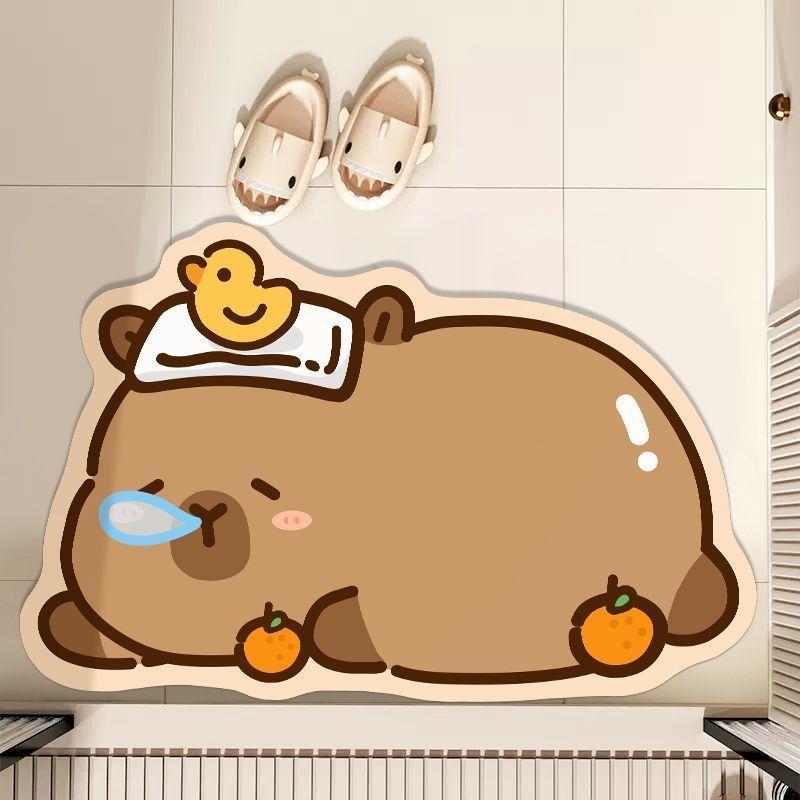 Capybara weiche Kieselgur Badezimmerbodenmatte rutschfest schnelltrocknend saugfähige Matte Toilettentürmatte Cartoon speziell geformt 40x60cm15.7x23.6in