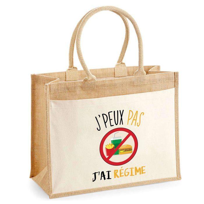 Sac de plage - PLANETEE - Jute avec poche "Régime J'peux pas" - Coton - 43x33 cm - Imprimé en France