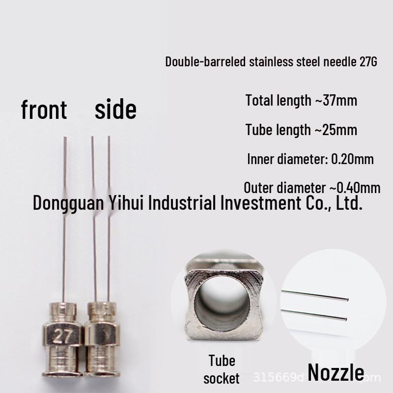 Stainless Steel Double-Tube Dispensing Valve Needle, Overall Length 37mm, Tube Length 25mm, Flat Opening Bayonet