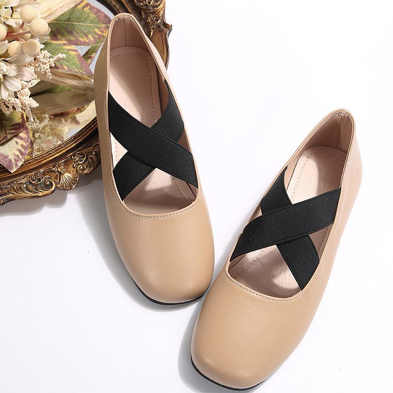 Women's Ballet Flats Cross Elastic Bands Casual Loafers Women Thin Leather Slip-on Scoop Shoes Soft Soles Comfortable Work Shoes