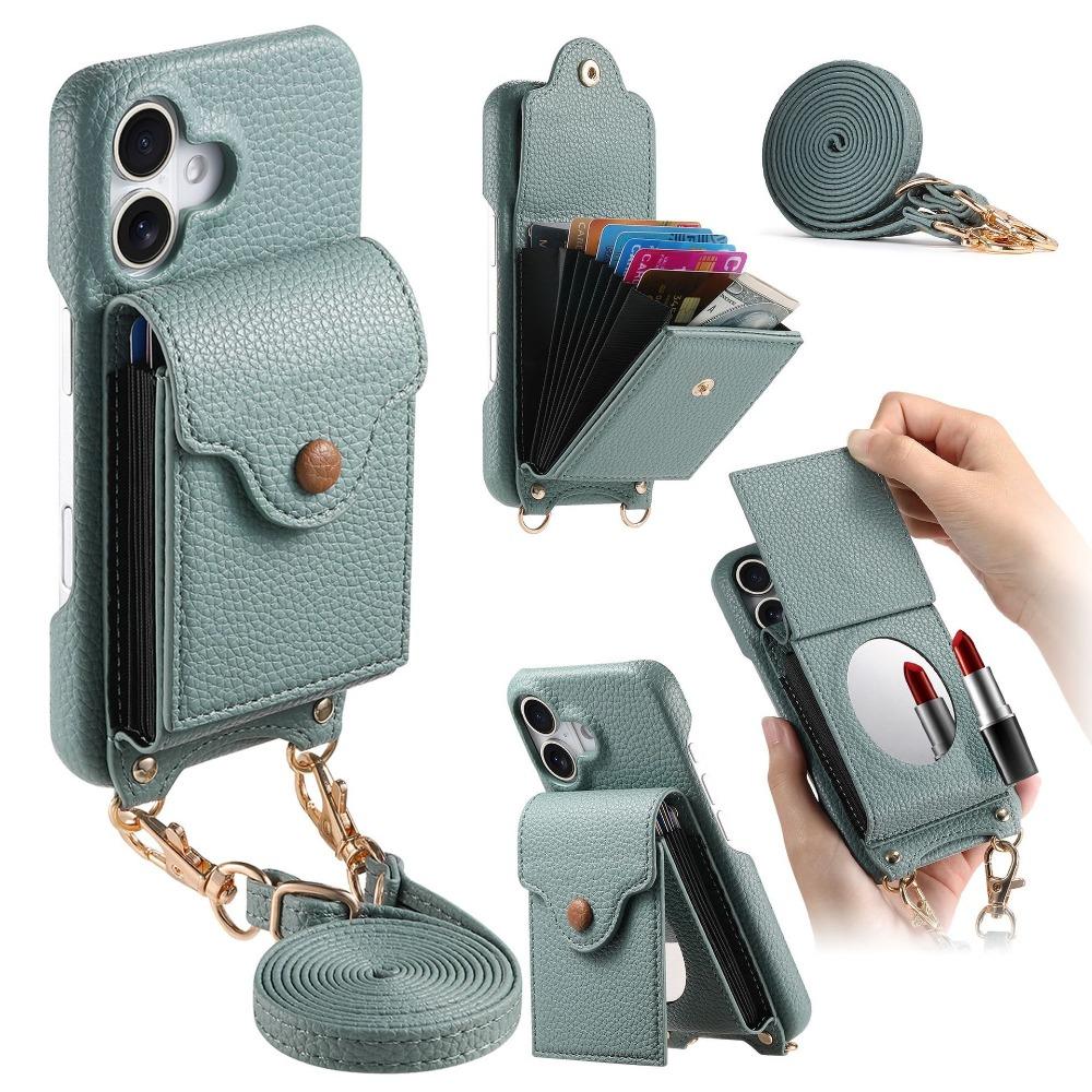 

Чехол-кошелек с зеркалом и держателем для карт из кожи для iPhone 16 SE 16 Pro Max 15 14 13 12 11 XS XR 7 8 Plus, защитный чехол For iPhone 13