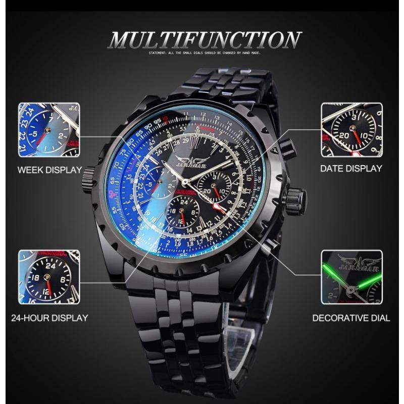 JARAGAR Herrenmode, lässig, hohl, multifunktional, großes Zifferblatt, automatische mechanische Uhr S1144-9