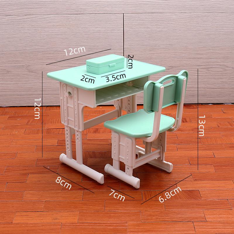 Dollhouse Mini Classroom Desk Chair Simulated Stationery Pencil Case Set Model For Doll House Furniture Decoration Accessories