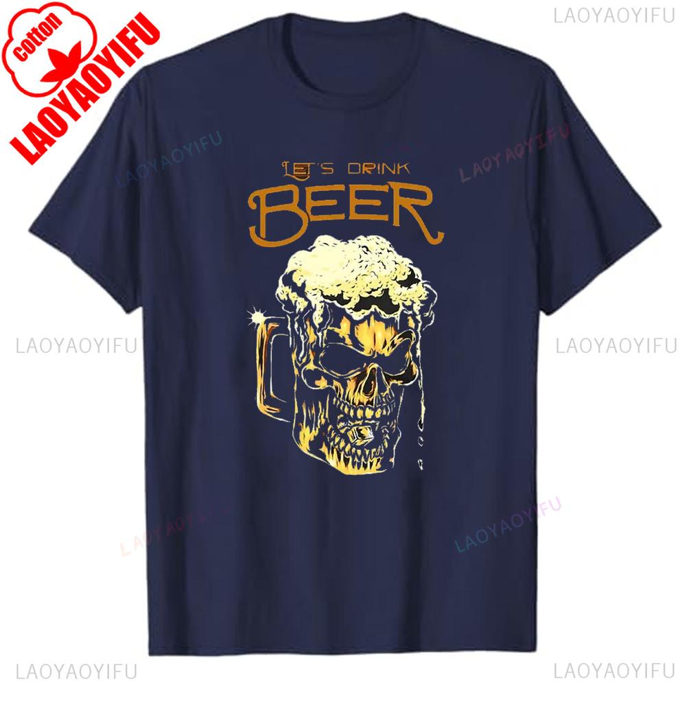 Fashion Men Retro Beer Graphic T Shirts Europe and America Trend Personality Vintage Printed Round Neck Cotton Short Sleeve Tees