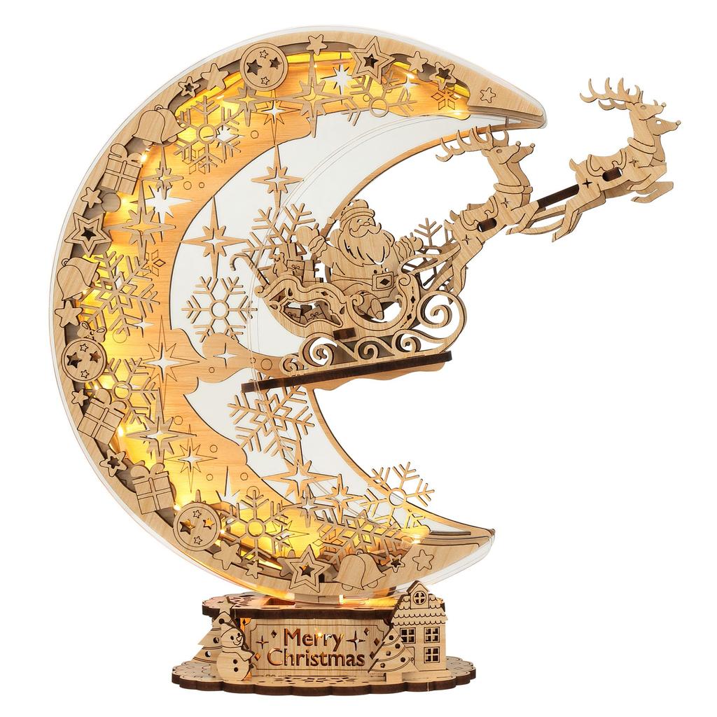 FUNPOLA Legno 3D Moonlight Fai da Te Artigianato Notte Festiva 3D Casa Regalo per Adulti e Luce 33 Pezzi Puzzle, Puzzle, Kit, Luce, Puzzle, Decorazione, Bambini,