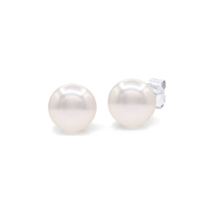 Boucles d'oreilles - PEARLS & COLORS - Pearls & Colors - Perle d'akoya ronde 7–7,5 mm - Or blanc 18 ct - Fermoir papillon
