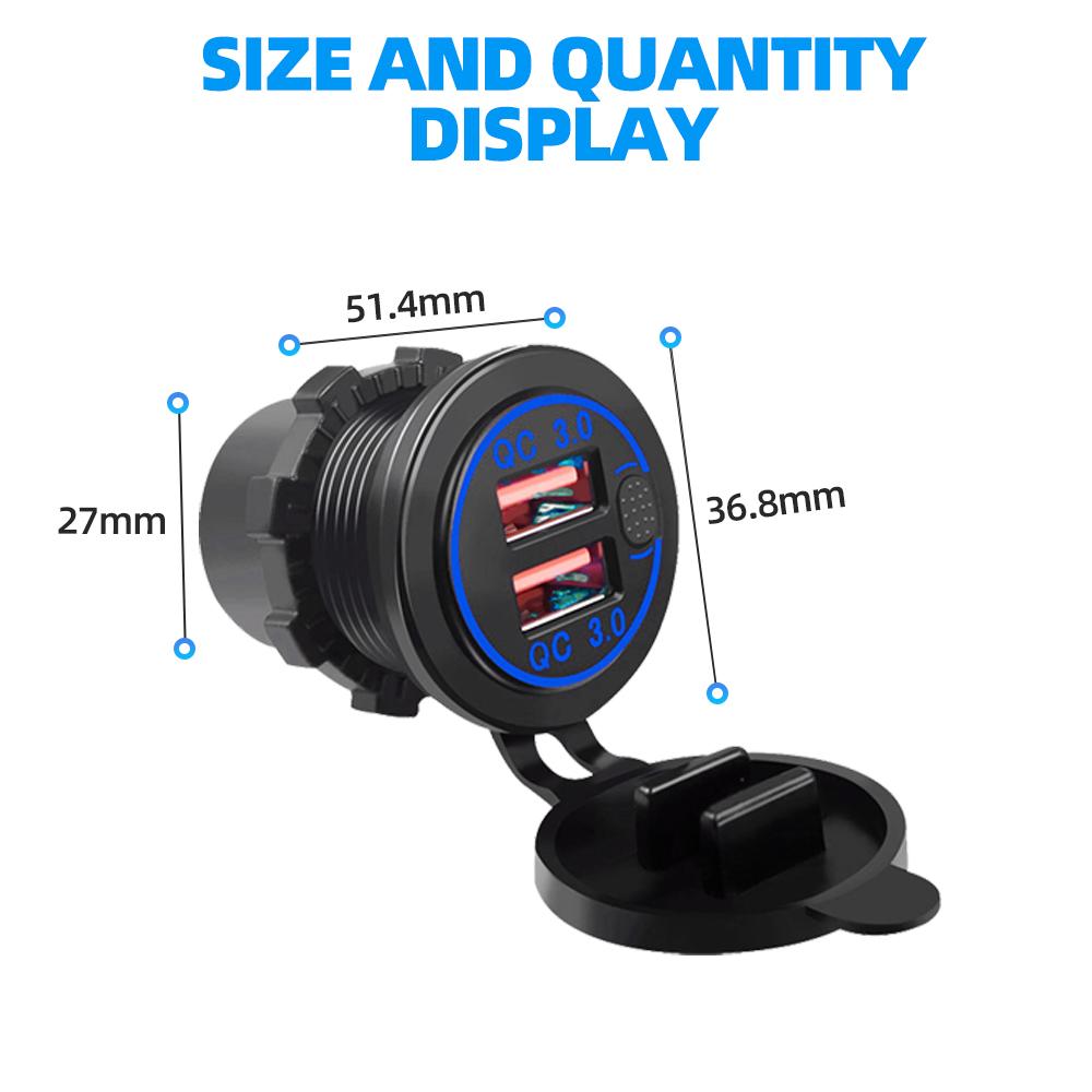 Cargador de coche con doble puerto USB QC3.0, toma de carga rápida con voltímetro e interruptor, 12 V/24 V, cargador de teléfono automático