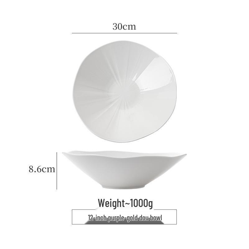 קערת עצם סין עמוקה לבנה אלגנטית: קערת מרק/אטריות/פירות ים למלון ומסעדה - עיצוב לא סדיר ויצירתי