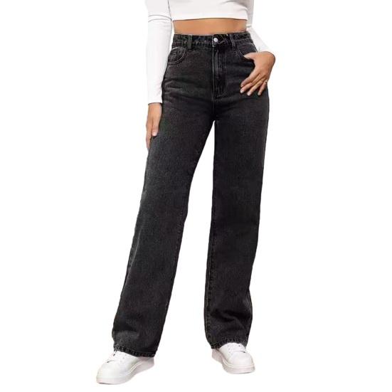 Women s Straight Leg Jeans High Leg Jeans Casual Waisted Wide Stretchy Denim Pants Loose Baggy Trousers S серый