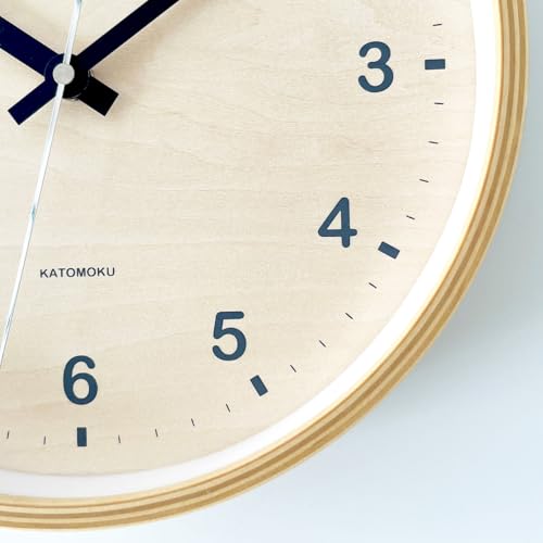 KATOMOKU Plywood Clock, China Dial, km-34M, Wall Clock, Continuous Second Hand, 25.2cm Diameter (quartz Clock)
