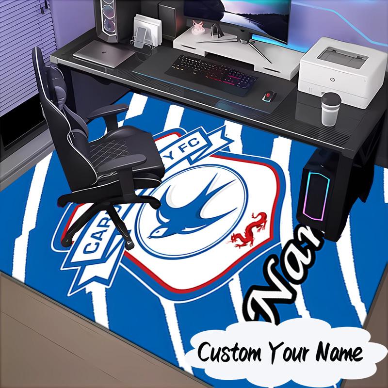 Custom Name Cardiff FC Crest Rug for Living Room, Game Rooms, Office, Bedroom, Floor Mat Playful Design, Fan Gifts Christmas Decor