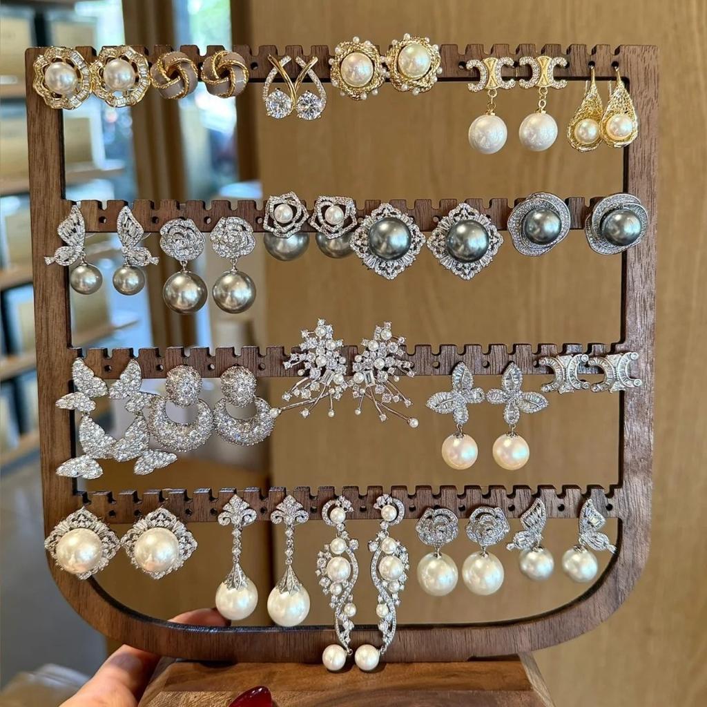 French Silver Needle Diamond Pearl Pendant Earrings Light Luxury Delicate Personality Earrings Design Sense Niche Earrings Women