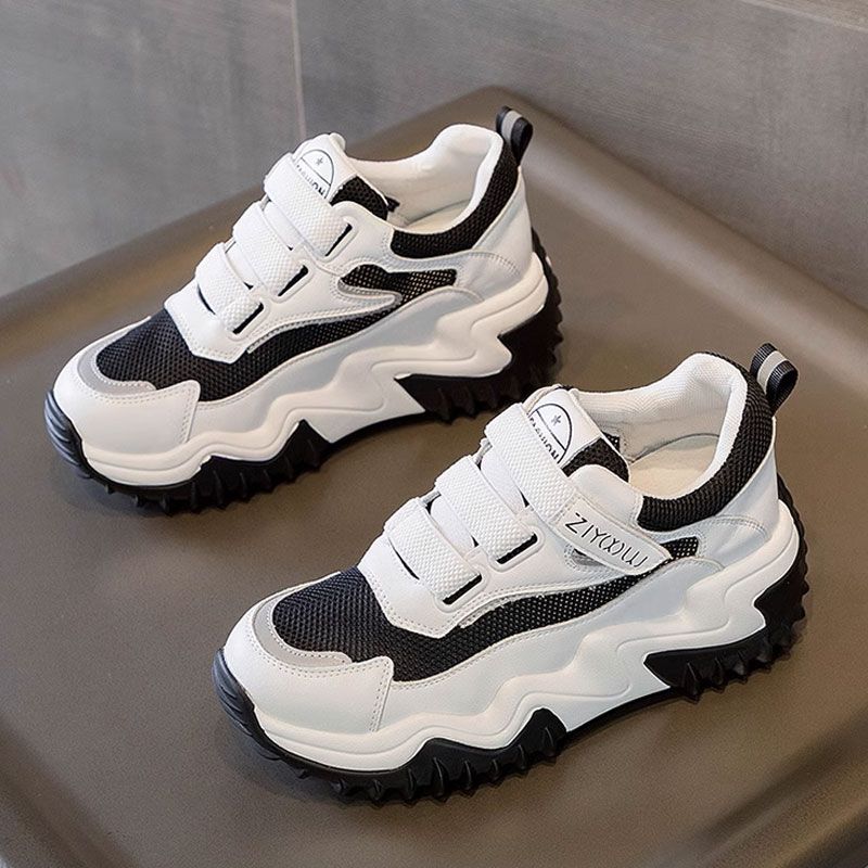 thick-soled women's sports and leisure shoes mesh shoes breathable mesh surface summer thin inner height increase women's shoes 7cm Velcro small size