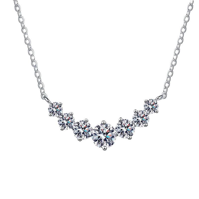 S925 Sterling Silver Moissanite Smile Necklace with Seven Princess Pendants, 2.8 Carat, D Color Clavicle Chain