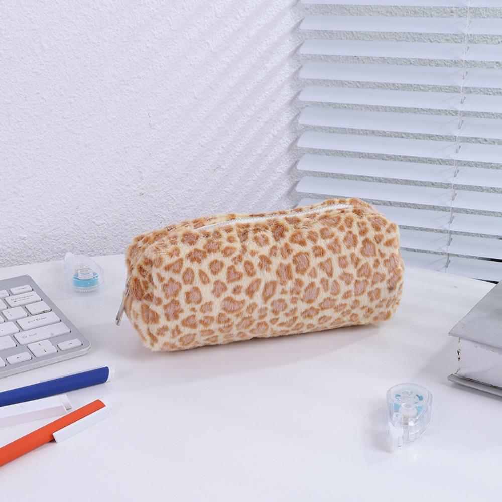 Leopard Printted Pattern Pen Bag Plush Pen Box High Quality Stationery Organizer  School Office