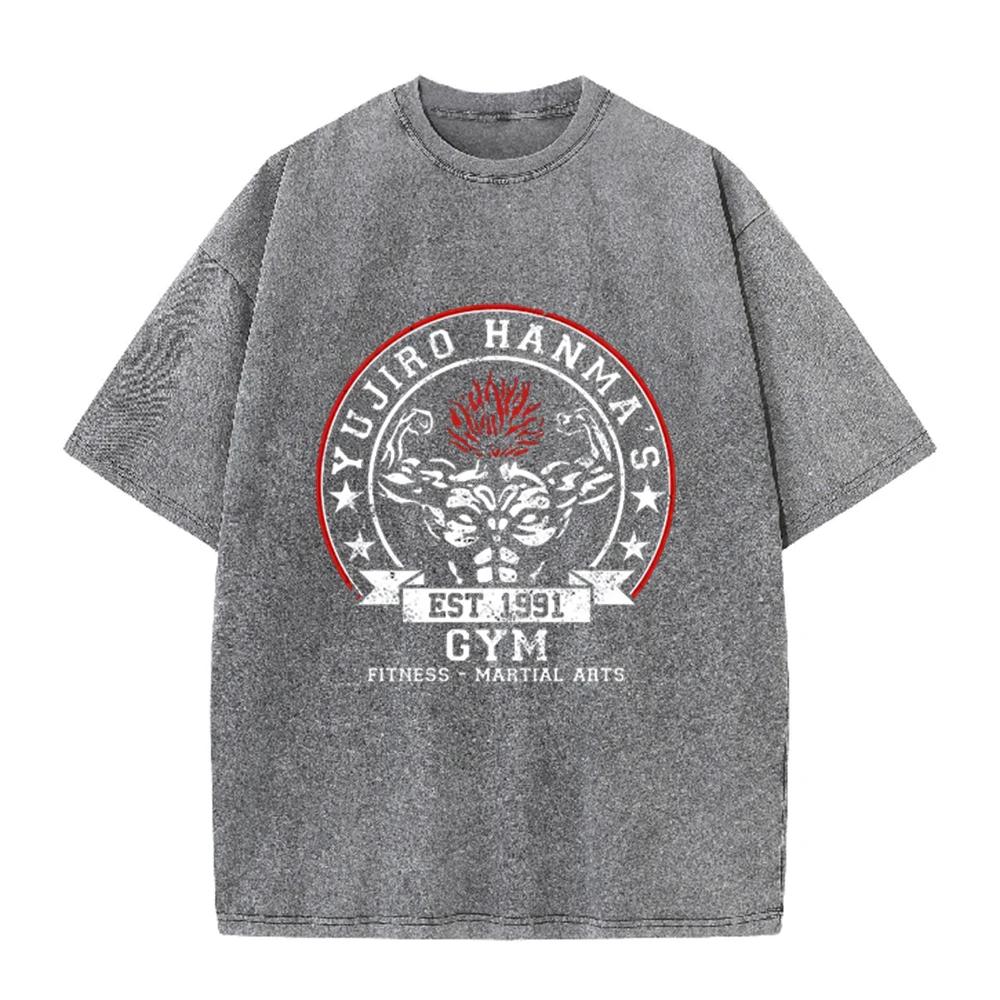 2026 Vintage Washed Black Gym Muscle Warrior Circle Graphic T Shirt Retro Fitness Martial Arts Print Oversized Casual Short Slee