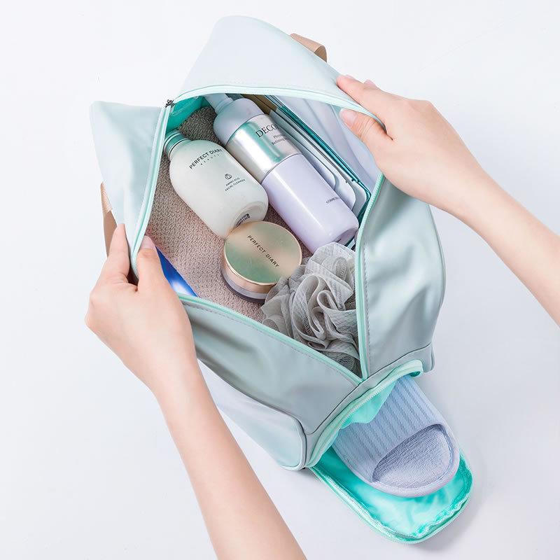 Borsa da Toilette e Trucco Portatile di Grande Capacità per Esterno, Spiaggia, Yoga e Fitness con Separazione Umido-Secco