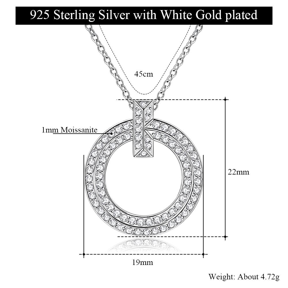LinkerLove Moissanite Pendant Necklace Diamond Circle Pendant Chain for Women S925 Silver Choker Necklace Fine Jewelry